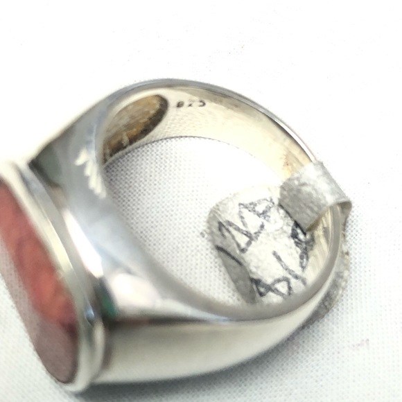 Rhodochrosite Signet Ring Cushion Pink 925 Silver Square Semi Precious Sz 8.25 - Picture 10 of 16